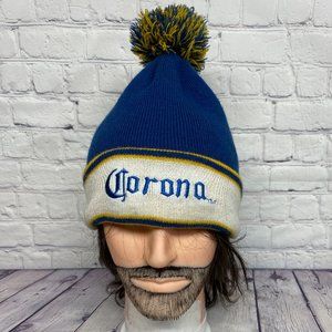 Corona Extra Beanie Hat Cap Blue White Yellow Winter Toque Knit POM Embroidered